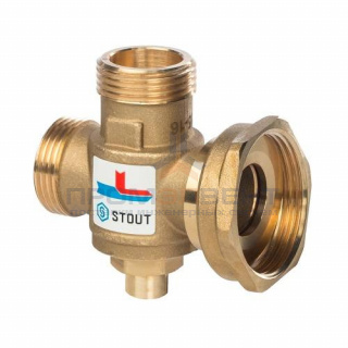Клапан термостатический смесительный STOUT -  1" x 1"1/2 x 1" (НР/НГ/НР, преднастройка на 60°C)
